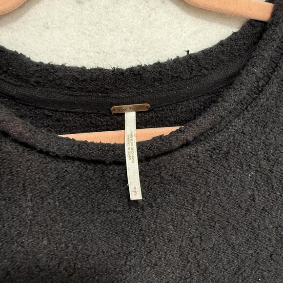 Free People Sweater Womens Small Black Short Sleeve Tunic Ribbed Hem OB1289057 - Picture 4 of 9